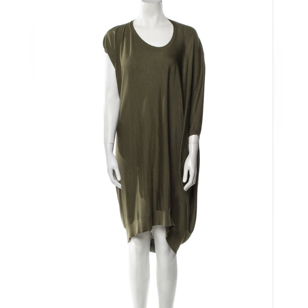 Alexander Mcqueen Tunic Dress Olive Green S Wool Silk Blend